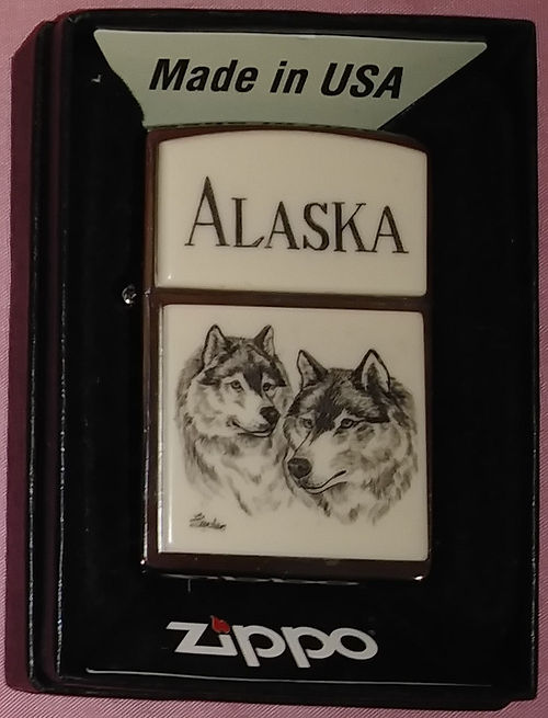 Genuine Zippo Alaska Lighter two Wolf