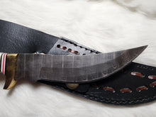 Load image into Gallery viewer, Deer Antler Curved Damascus Knife w/ Leather Sheath
