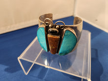 Load image into Gallery viewer, Sterling Silver Kingstone Tourquoise Brace w/ Fossilized Dinosaur Bone
