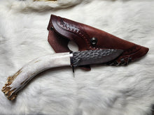 Load image into Gallery viewer, Deer Antler Hammered Stainless Steel Knife w/ Leather Sheath

