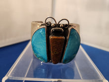 Load image into Gallery viewer, Sterling Silver Kingstone Tourquoise Brace w/ Fossilized Dinosaur Bone

